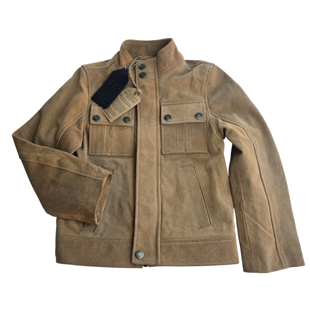 Urban Republic NWT Kids Tan Genuine‎ Leather Suede Field Jacket Size L / 7